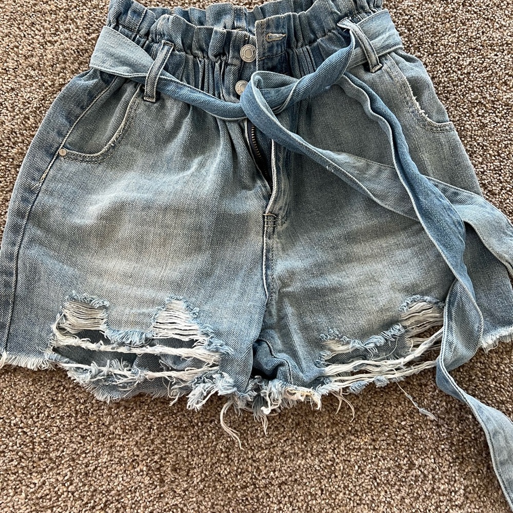 Denim High-Waisted Distressed Shorts